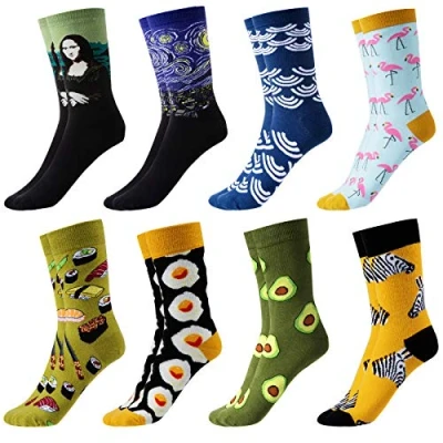 Afbeelding van herensokken, GuKKK 8 paar grappige fantasiesokken, fancy set/katoenen sokken, kleurrijke coole bedrukte sokken met motief,