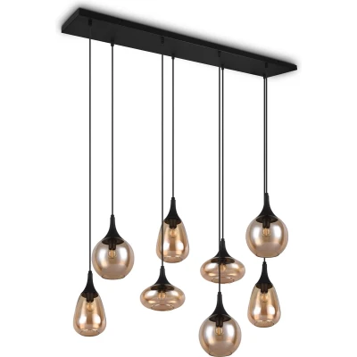 Afbeelding van TRIO LUMINA Hanglamp Zwart mat excl. 8x E14 40W Aanpasbaar in hoogte Amber glas