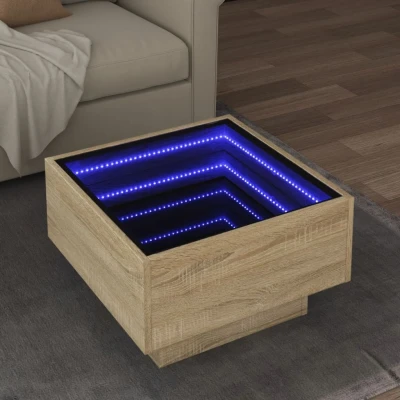 Afbeelding van Salontafel met LED 50x50x30 cm bewerkt hout sonoma eikenkleurig