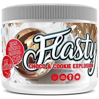 Afbeelding van Flasty smaakpoeder (Choco &amp; Cookie Explosion) 1 x 250 g caloriearm met slechts ca. 9 kcal per portie, brengt het je cottage cheese, yoghurt en nog veel meer tot leven