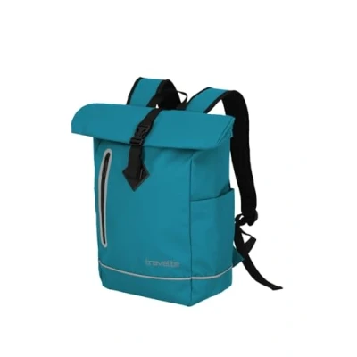 Afbeelding van Travelite Rolltop Basic waterdichte fietsrugzak met roltop sluiting en reflectoren, 48 cm, 19 liter, Harbor Blue, rugzak rolsluiting
