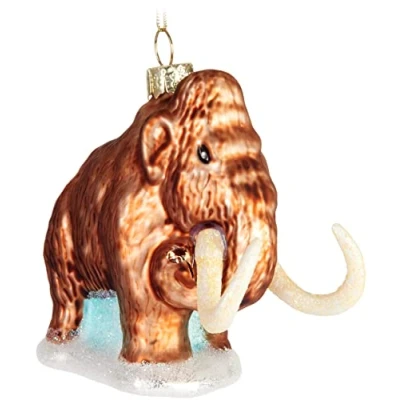 Afbeelding van BRUBAKER Handgeschilderde Glazen Kerstbal Grappig Motief Handgeblazen Kerstboom Decoratie Figurines Grappige Deco Hanger Boombal Kerst Mammoet