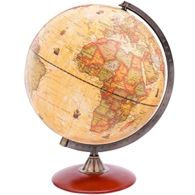 Afbeelding van Exerz 30 cm antieke wereldbol met houten sokkel roterende vintage kleur moderne kaart decoratief diameter