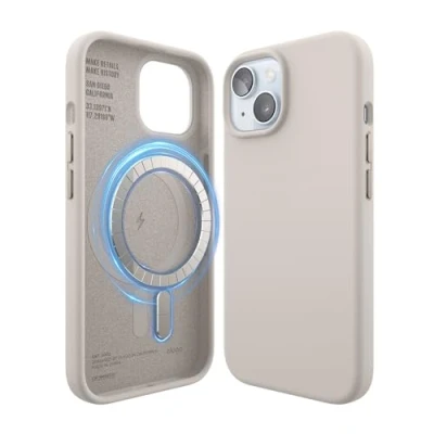 Afbeelding van elago Magnetische siliconen hoes, compatibel met iPhone 15 (6,1 inch), alle MagSafe accessoires, ingewerkte magneten, zachte siliconen, schokbestendig [steengrijs