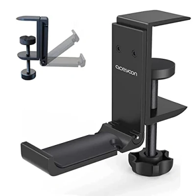 Afbeelding van aceyoon Opvouwbare hoofdtelefoonhouder, universeel, verstelbaar, van aluminium, headset, standaard, bureau, met kabelorganizer voor alle gaming headset/bureau hoofdtelefoon (zwart)