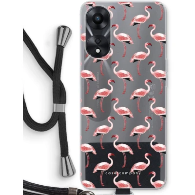 Afbeelding van Case Company® hoesje met Koord geschikt voor Oppo A58x Flamingo Telefoonhoesje Zwart Bescherming aan alle Kanten en Over de Schermrand