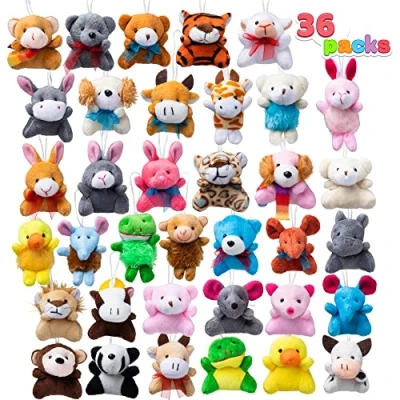 Afbeelding van 36 stuks mini pluche speelgoed voor kinderen (elk 7,62 cm), pluche, kleine dieren, sleutelhanger, decoratie feestjes, vulling jongens, meisjes,