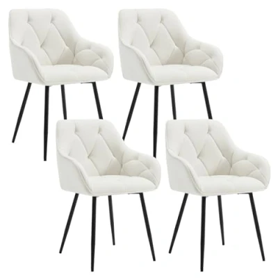 Afbeelding van WOLTU Set van 4 eetkamerstoelen, gestoffeerde keukenstoelen met rugleuning, armleuningen, metalen poten, voor woonkamer, kantoor, kaptafel, fluweel, crème, EZS02cm