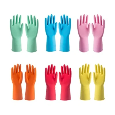 Afbeelding van 6 paar rubberen handschoenen, schoonmaakhandschoenen, waterdichte keukenhandschoenen voor huishoudelijk gebruik, tuinhandschoenen, herbruikbare handschoenen (6 kleuren, XL, 1 paar, M 5 paar)