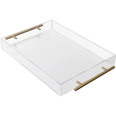 Afbeelding van Kurtzy Helder Acryl Plastic Serveertray met Gouden Handvatten L46 x B27,5 cm Grote Rechthoekig Decoratieve Knoeibestendige Tafel Organizer Thee/Koffie, Drank, Ontbijt &amp; Voedsel Tray