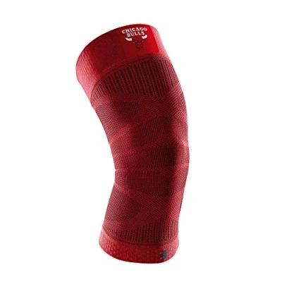 Afbeelding van Bauerfeind kniebandage &quot;Sports Compression Knee Support NBA&quot;, 1 x uniseks voor balsport, basketbal kniebeschermers, kleur: rood met Chicago Bulls logo