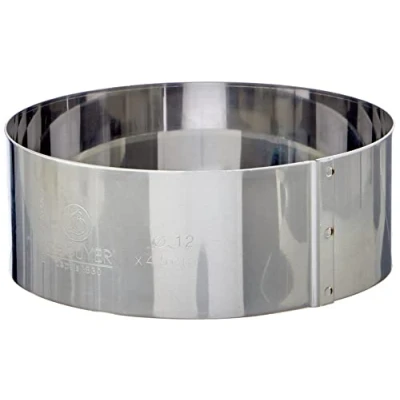 Afbeelding van De Buyer Cercle à entremets rond en Inox 12 x 4,5 cm Fabriqué France, Parfait pour Mousse, Entremets, Pâtisserie, Durable qui Conserve sa Forme, Bonne Convection Thermique
