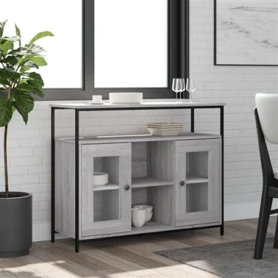 Afbeelding van Dressoir 100x35x80 cm bewerkt hout grijs sonoma