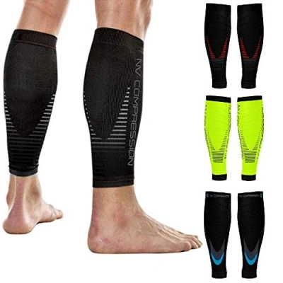 Afbeelding van NV compressie Race and Recover Compressiemanchetten voor de kuiten, zwart sport kuitmouwen hardlopen, fietsen, crossfit, gym (neon yellow/black strepes, S M)