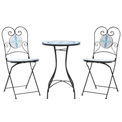 Afbeelding van vidaXL Bistroset mozaïek ijzer en keramiek blauw wit