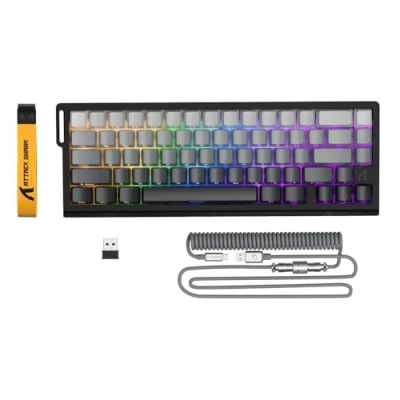 Afbeelding van ATTACK SHARK X68PRO HE Clavier Gaming à Déclenchement Rapide Sans Fil, Précision RT de 0,01 mm, Filaire Effet Hall, 8KHz, Actionnement Réglable, Snap Tap, RGB, C01 Câble Dégradé Noir