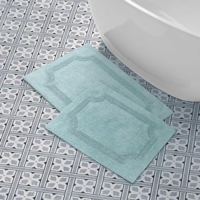 Afbeelding van Laura Ashley Aqua omkeerbare badmat, katoen, 2 stuks