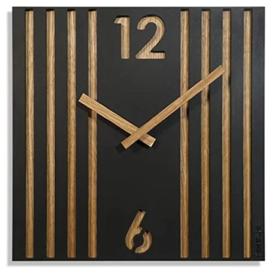 Afbeelding van FLEXISTYLE LAMELE Moderne vierkante wandklok zonder tikkend geluid 30 cm hout eiken zwart woonkamer
