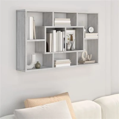 Afbeelding van Wandschap 85x16x52,5 cm bewerkt hout grijs sonoma eikenkleur
