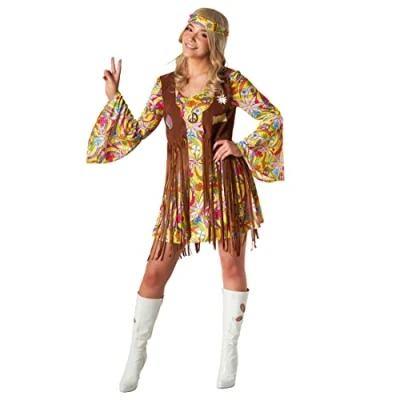Afbeelding van Morph hippie kostuum voor dames, kostuum, jaren 70 jurk maat XL