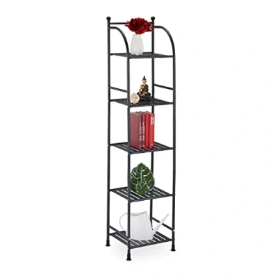 Afbeelding van Relaxdays Staande rek van staal, 145 x 33 28 cm (h b d), keukenrek, badkamerrek, 5 roosterplanken, metalen rek, zwart