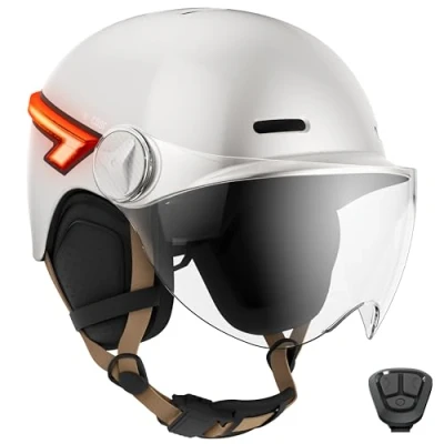 Afbeelding van Casr Fietshelm met transparant vizier Led Glow en afstandsbediening Maat M Ivoor Wit