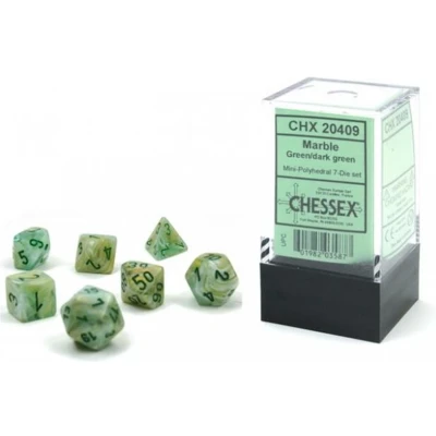 Afbeelding van Chessex Marble Mini Polyhedral Green/donkergroen Dobbelsteen Set (7 stuks)