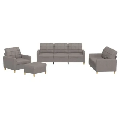 Afbeelding van vidaXL 4 delige Loungeset met kussens stof taupe