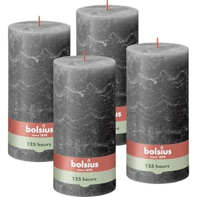 Afbeelding van 4 stuks Bolsius antraciet rustiek stompkaarsen 200/100 (125 uur) Eco Shine Stormy Grey