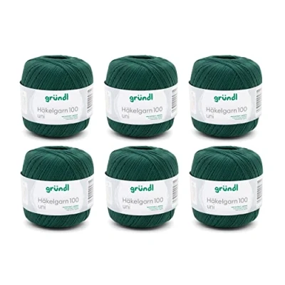 Image de Gründl Laine à crochet 100% coton 6 pelotes de 100 g pour aiguilles 1,5 2, 566 m Fil fin Vert sapin