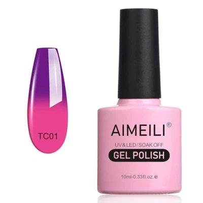 Afbeelding van AIMEILI Chameleon Semi permanente nagellak, thermo, temperatuurverandering, 10 ml, gel, UV, LED, soak off, manicure, paars met drakenvrucht, roze (TC01)