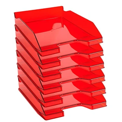 Afbeelding van Exacompta Ref. 113224D Set met 6 brievenbakjes COMBO MIDI Afmetingen 34,6 x 25,5 6,5 cm voor documenten in A4 formaat Kleur karmijnrood transparant glanzend