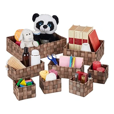 Afbeelding van Relaxdays opbergmand 8 delige set badkamermandje mand opbergbox toiletmand bruin