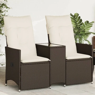 Afbeelding van Tuinbank 2 zits verstelbaar met tafel poly rattan bruin