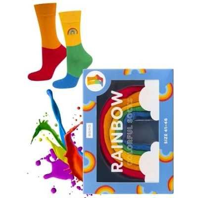 Afbeelding van soxo LGBT vlag grappige damessokken cadeau heren fantasie sokken geschenken 2 maten, Regenboog