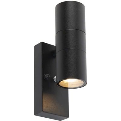 Afbeelding van QAZQA Buiten wandlamp zwart 2 lichts IP44 met schemersensor Duo
