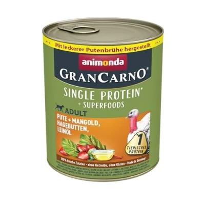 Afbeelding van 24x800g animonda GranCarno Adult Superfoods Kalkoen + Snijbiet, Rozenbottels, Lijnzaadolie Honden Natvoer