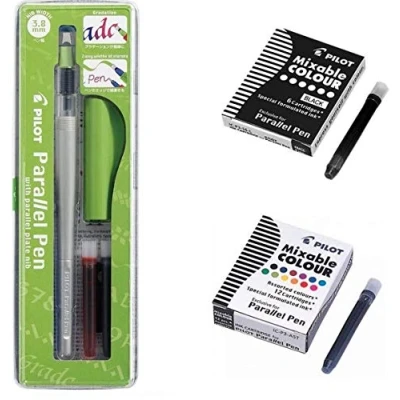 Afbeelding van Parallelle pen 3,8 mm + 12 verschillende kleuren 6 zwarte patronen 1 plakband Blumie