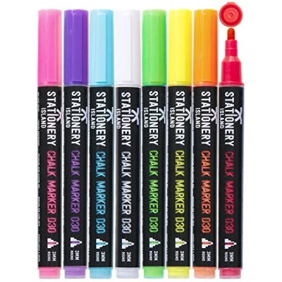 Afbeelding van STATIONERY ISLAND uitwisbare vloeibare krijtmarker, marker, gekleurde glasmarker, 3 mm, 8 stuks