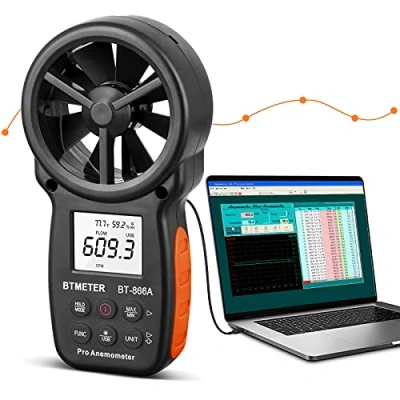 Afbeelding van BTMETER HVAC CFM anemometer BT 866A Handheld Digitale windsnelheidsmeter voor 0,3 40 m/s, temperatuur, luchtstroom, vochtigheid, dauwpunt met USB gegevensregistratie achtergrondverlichting