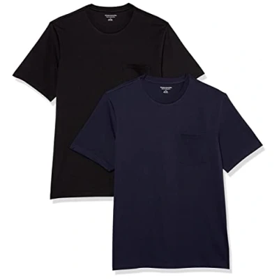 Image de Amazon Essentials Lot de 2 t shirts à manches courtes et col rond pour homme, coupe classique, noir/bleu marine, taille XS
