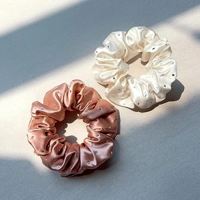 Afbeelding van townssilk Haarelastiekjes van 100% pure moerbeizijde, 22 momme, zacht voor haar, luxe diamantkleur