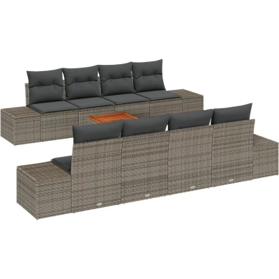 Afbeelding van vidaXL 9 delige tuinbankset met kussens grijs poly rattan acacia