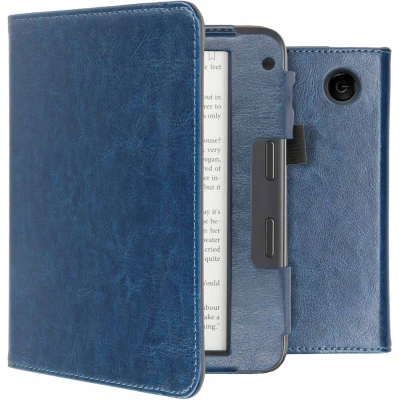 Afbeelding van Hoesje geschikt voor Kobo Libra 2 E reader iMoshion Vegan Leather Bookcase Ook Tolino Vision 6 Donkerblauw