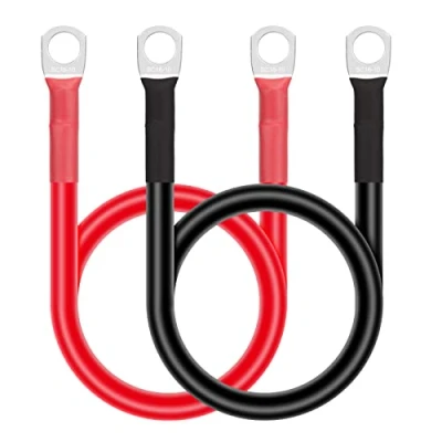 Afbeelding van GUNGY 2 stuks accukabels 14 mm² 50 cm 12 V 6AWG koperen kabel met M10 ringklemmen voor auto, vrachtwagen, motorfiets, zonne energie, marineblauw, rood en zwart