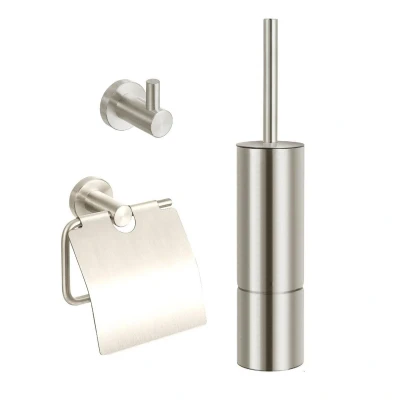 Afbeelding van Best Design Luxe Ore toilet accessoireset 3 delig met toiletborstelhouder, toiletrolhouder en handdoekhaak geborsteld RVS