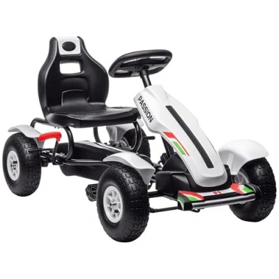 Afbeelding van HOMCOM Kart met pedalen verstelbare zitting, opblaasbare rubberen banden en handrem, voor kinderen van 5 tot 12 jaar, wit