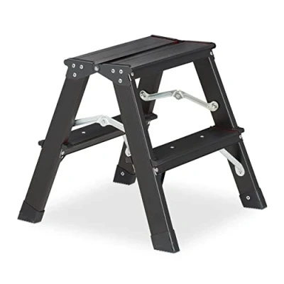 Afbeelding van dubbele trap aluminium 2 treden tot 120 kg lichtgewicht 39 x 38 40 cm keuken zwart