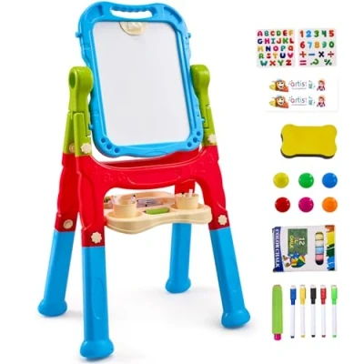 Image de VEVOR Chevalet d&#039;Art Enfants 2 en 1 Tableau Magnétique Blanc Noir Double Face