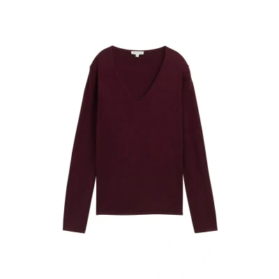 Afbeelding van Tom Tailor Front Logo Coin Trui Met V hals Paars L Vrouw